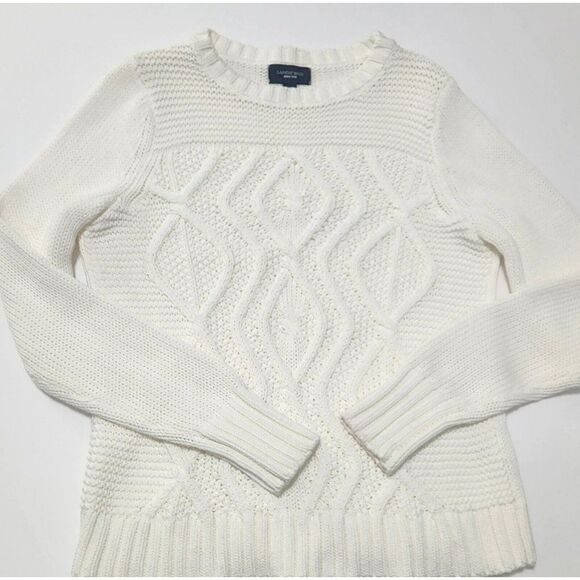 Lands End - M 10/12 - Drifter Sweater Women's White Crewneck Cable Knit - Picture 3 of 5